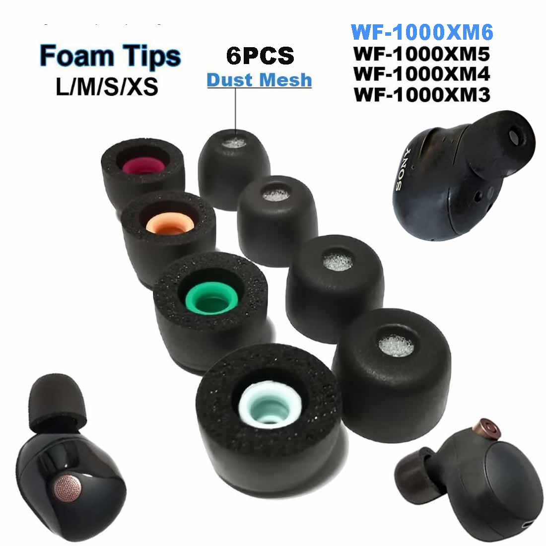 Earphone Foam Tip - 6 SZT. Wkładki do słuchawek z